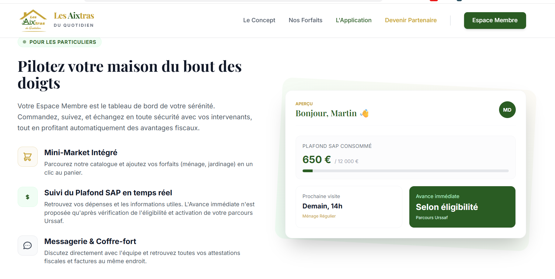 Les Aixtras : aperçu de l'espace membre pour particuliers