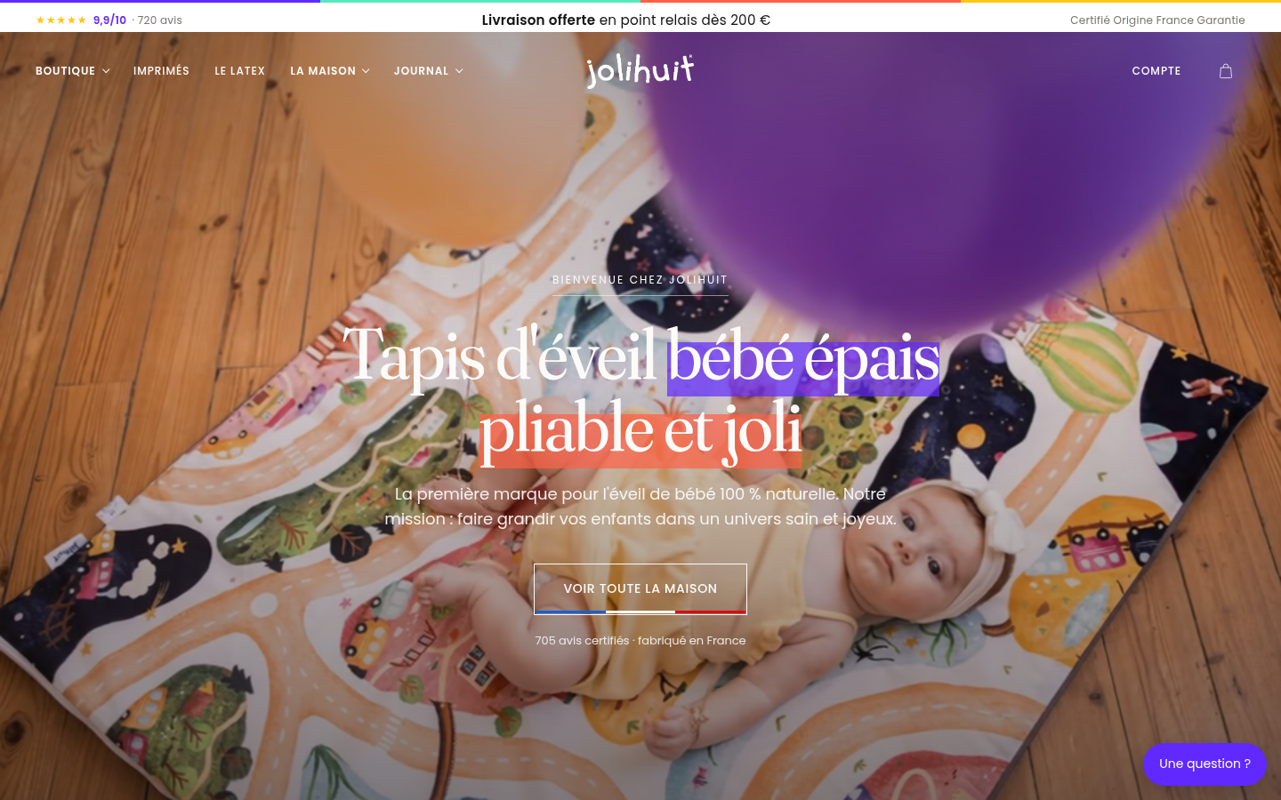 Jolihuit, accueil du site : tapis d'éveil bébé épais et pliable