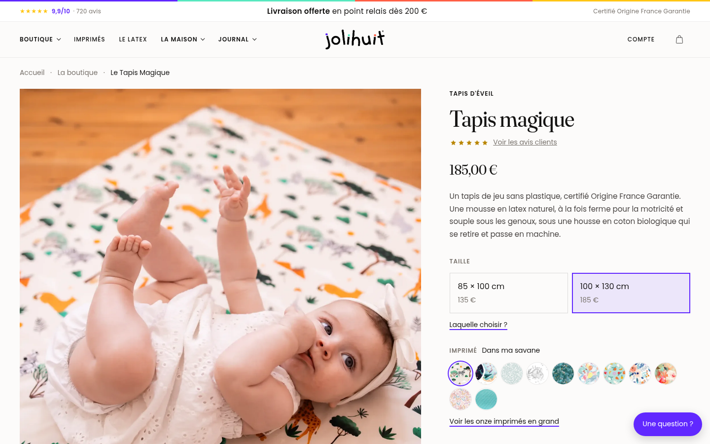 Jolihuit, fiche produit du Tapis Magique : taille, imprimé et prix