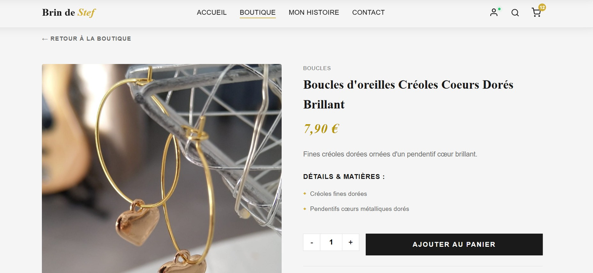Fiche produit — bijou artisanal Brin de Stef