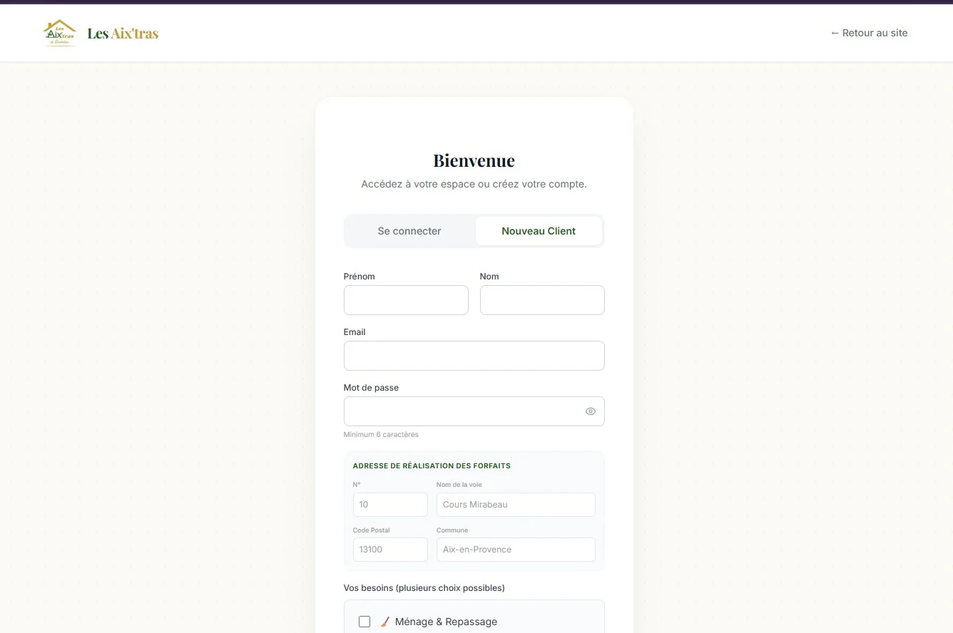 Espace membre, inscription nouveau client Les Aixtras du Quotidien