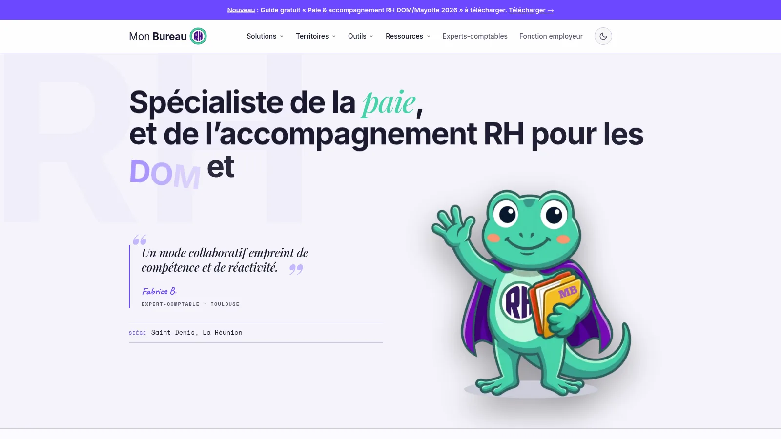 Mon Bureau RH - accueil avec la mascotte Ti Margo