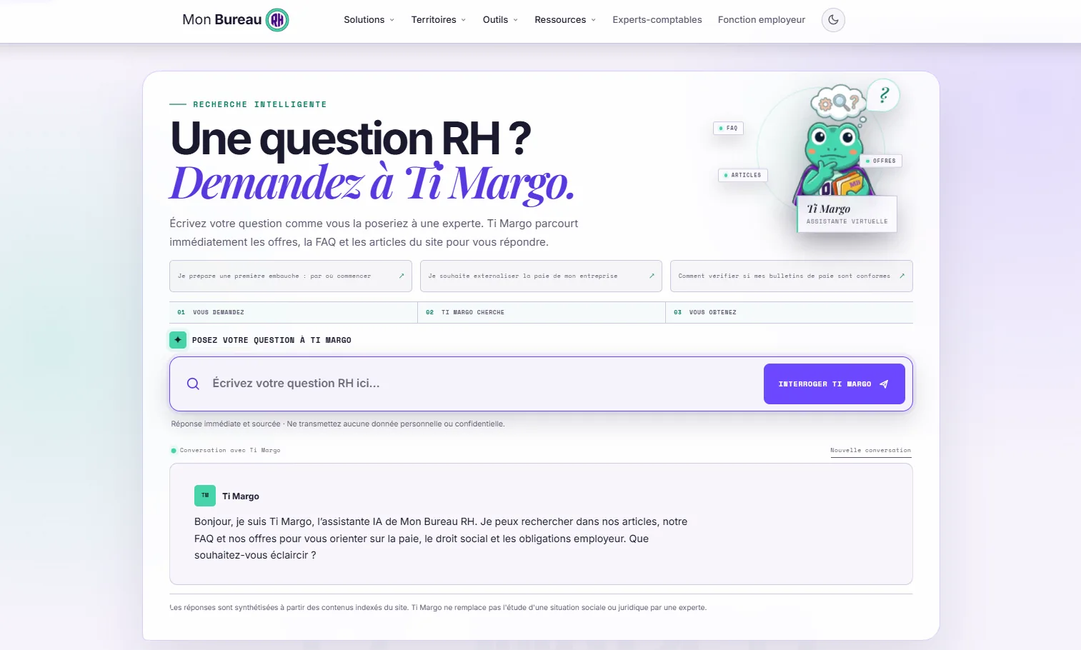 Page de présentation de la mascotte Ti Margo