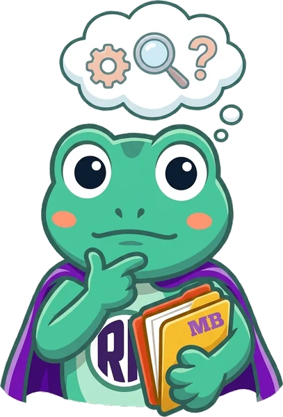 Mascotte Mon Bureau RH pensive, loupe et engrenage