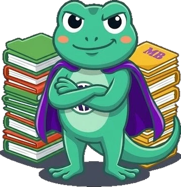 Mascotte Mon Bureau RH devant des piles de manuels