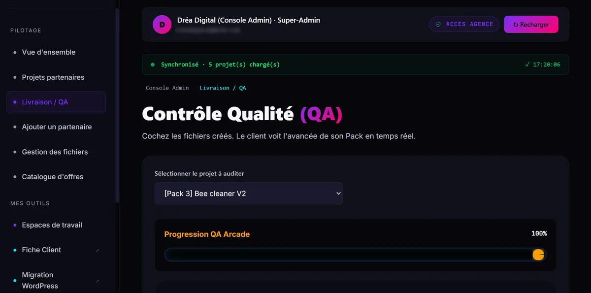 Console interne de suivi de projets Dréa Digital
