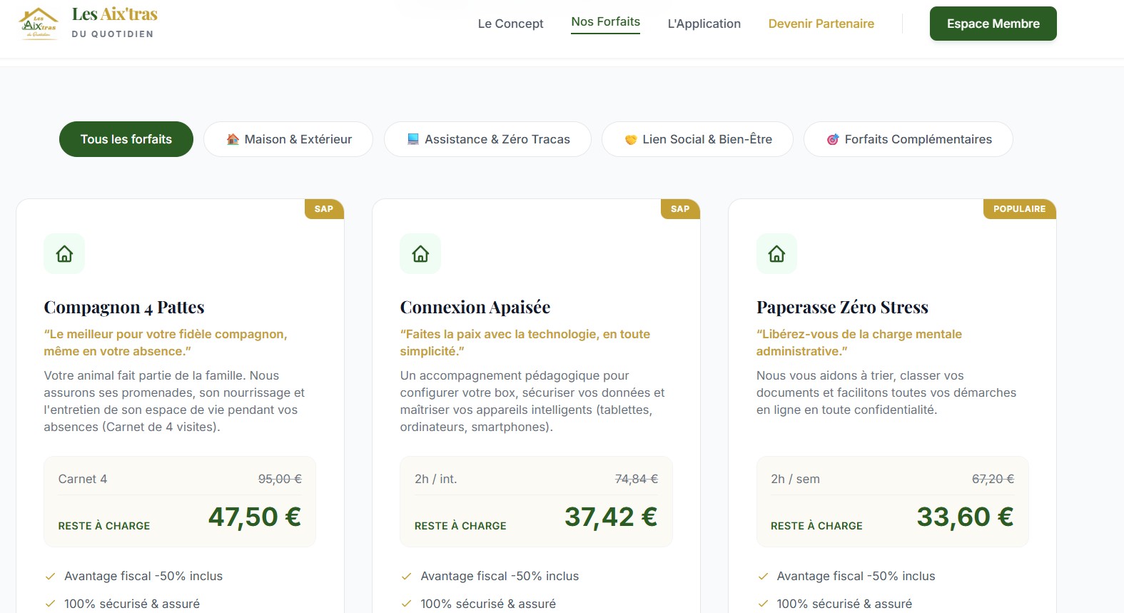 Catalogue de forfaits SAP Les Aix'tras du Quotidien
