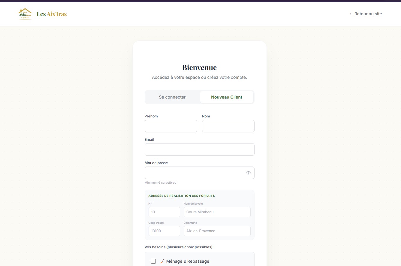 Espace membre Les Aix'tras — inscription nouveau client